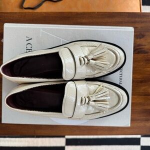 Franco sarto Cream Patent Leather Tassel Loafers